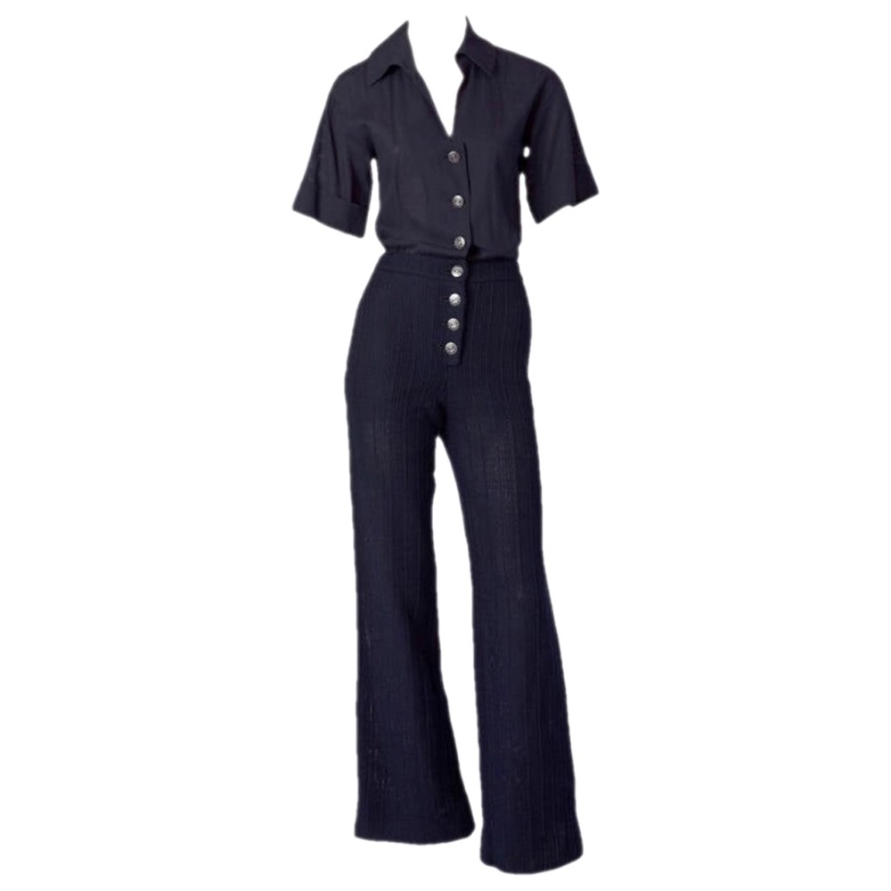 CHANEL navy blue Wide-Leg Jumpsuit with Tailored Waist